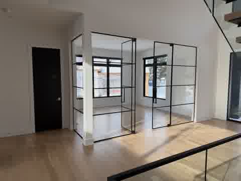 Modern interior with glass partition doors and hardwood floors, Burr Ridge